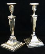 PAIR GEORGE V SILVER TABLE CANDLESTICKS, a Sheffield 1920, by Hawsworth, Eyre & Co. neoclassical