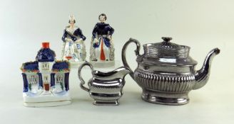 VICTORIAN STAFFORDSHIRE POTTERY, including pair of Albert & Victoria figures, 14cms high, Cottage