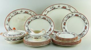 BISHOP & STONIER DINNER SERVICE FOR SIX, stylized willow pattern cross-stitch '4138' pattern in