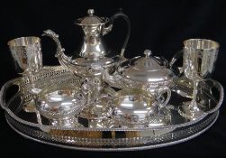 ASSORTED MODERN EPNS, including oval tea tray, four-piece tea and coffee set, and a pair of