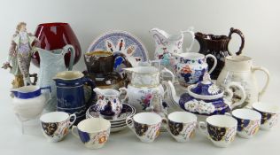 LARGE GROUP ASSORTED CERAMICS, including Victorian Staffordshire armorial porcelain milk jug, with