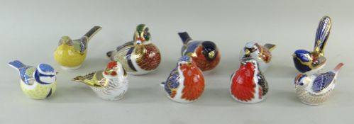 TEN ROYAL CROWN DERBY BONE CHINA BIRD PAPERWEIGHTS, including Australian Fairy Wren Bullfinch