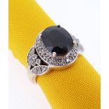 9CT GOLD SAPPHIRE & DIAMOND CHIP RING, ring size N, 4.6gms