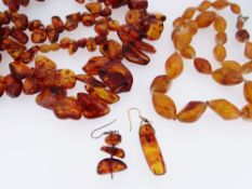 TWO BALTIC AMBER BEAD NECKLACES, and two single earnings, tot. gross wt appr. 150g (4)