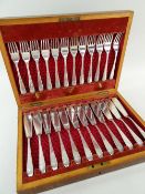 CASED CANTEEN OF IRISH SILVER FISH KNIVES & FORKS FOR TWELVE, J. Morton, Dublin 1903, bright-cut