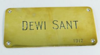 EDWARDIAN BRASS 'DEWI SANT' NAME PLATE, dated 1912, 25.4 x 12.6cms