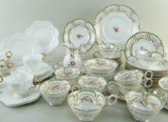 LATE VICTORIAN BISHOP & STONIER PART TEA SERVICE, green gilt and floral decoration, together with