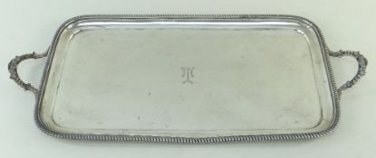 GEORGE V SILVER TEA TRAY, London 1927 by Goldsmiths & Silversmiths Co., rectangular with loop handle