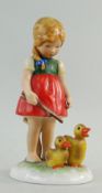 RARE GOEBEL KATHE KRUSE PORCELAIN GIRL WITH DUCKINGS FIGURE, signed in the clay, printed marks and