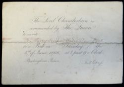 ROYAL BALL INVITATION, from Lord Chamberlain to Queen Victoria to The Lady Susan Vane-Tempest