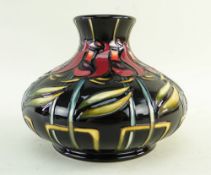 MOORCROFT NIGHT ROSE VASE, of squat circular form with everted neck, impressed and painted marks,