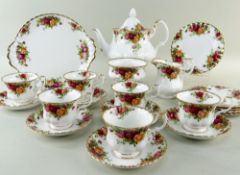 ROYAL ALBERT 'OLD COUNTRY ROSES' BONE CHINA TEA SET FOR SIX, comprising teapot, milk jug, sugar