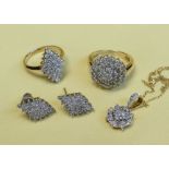 ASSORTED DIAMOND CHIP JEWELLERY comprising pair of 9ct gold earrings, 9ct gold pendant on chain