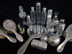 ASSORTED SILVER DRESSING TABLE ACCESSORIES, including five silver back brushes, two similar