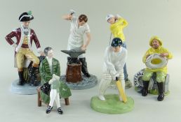 SIX ROYAL DOULTON MALE FIGURINES, comprising:- HN2733 Officer of the Line HN3276 Teeing Off HN2417