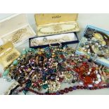 ASSORTED COSTUME JEWELLERY, including beaded necklaces and brooches