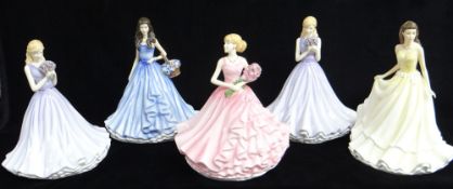 FIVE ROYAL DOULTON LANGUAGE OF FLOWERS FIGURINES, comprising:- HN5880 Treasured Love - Daisy