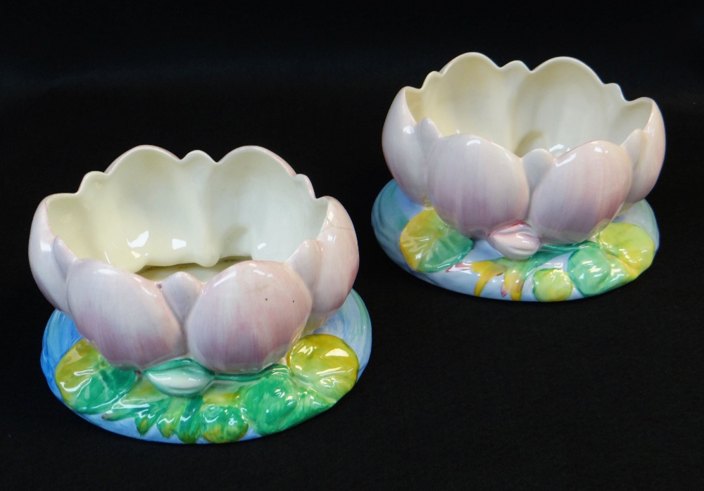 TWO CLARICE CLIFF LOTUS BULB POTS, one Newport Pottery, the other Royal Staffordshire, 13cms high - Image 2 of 3