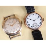 TWO WRISTWATCHES, comprising 9CT GOLD TRENCH WATCH, import marks for Glasgow 1924, enamel Roman dial