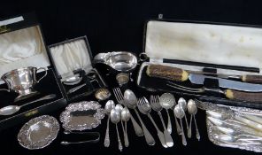 ASSORTED SILVER & EPNS COLLECTABLES, including two boxed christening sets, boxed three-piece