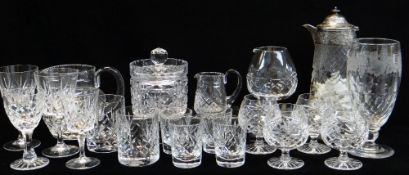 ASSORTED ANTIQUE & MODERN TABLE GLASS, including grape vine engraved celery vase, silver mounted cut