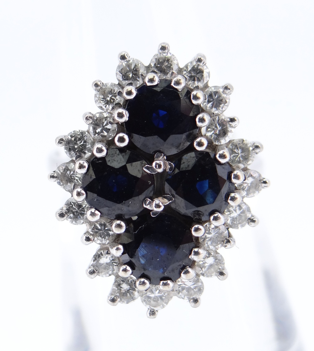 18CT WHITE GOLD SAPPHIRE & DIAMOND CLUSTER RING, the four central sapphires (5 x 5mms each - Image 2 of 4