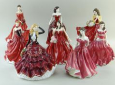 EIGHT ROYAL DOULTON RED DRESSED FIGURINES, comprising:- HN5914 Happy Birthday 2019 HN5029 English