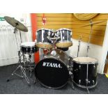 TAMA SWINGSTAR FIVE-PIECE DRUM KIT, black finish, comprising bass with pedal, two rack toms, floor