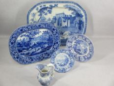 ANTIQUE BLUE & WHITE TABLEWARE - 5 items to include a Rogers 48.5cms platter, gate leading to Musjed