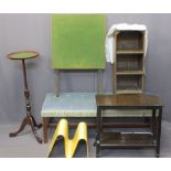 VINTAGE & LATER FURNITURE PARCEL, 6 ITEMS including a long upholstered foot stool, small oak book