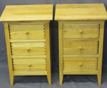 ULTRA MODERN OAK THREE DRAWER BEDSIDE CHESTS (2) by Willis & Gambier - having turned wooden drawer