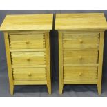 ULTRA MODERN OAK THREE DRAWER BEDSIDE CHESTS (2) by Willis & Gambier - having turned wooden drawer