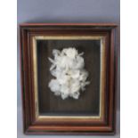 VICTORIAN MOURNING FEATHER WREATH in a shadow box case, 47 x 39.75cms overall measurements