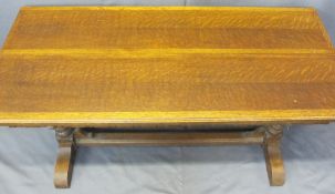 VINTAGE OAK Ee-ZI-WAY ONE MOTION EXTENDING TABLE - side pull action with fold out central leaf,