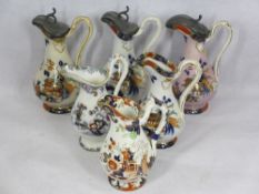 ANTIQUE JUGS (6) - classical form and all similarly decorated Oriental style, three having pewter