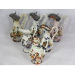 ANTIQUE JUGS (6) - classical form and all similarly decorated Oriental style, three having pewter