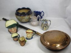 ROYAL DOULTON CHARACTER JUGS, Doulton Lambeth planter, Victorian and later jugs and a long handled