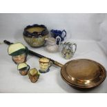 ROYAL DOULTON CHARACTER JUGS, Doulton Lambeth planter, Victorian and later jugs and a long handled