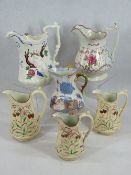 VICTORIAN RELIEF MOULDED JUGS, Masons Ironstone jug, six in total including a graduated set of