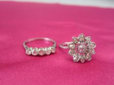 DIAMOND SET PLATINUM RINGS (2) to include a five stone single row example size N, 2.7gms, the