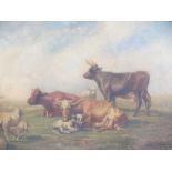 ENGLISH SCHOOL oil on panel - Spring scene of livestock with their young with further livestock