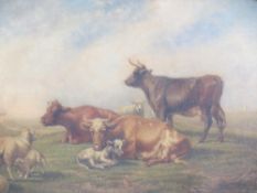 ENGLISH SCHOOL oil on panel - Spring scene of livestock with their young with further livestock