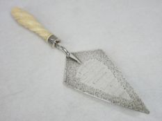 VICTORIAN IVORY HANDLED PRESENTATION TROWEL - London 1881, maker Holland, Son & Slater (John