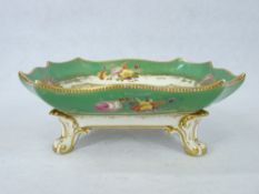 STAFFORDSHIRE PORCELAIN HAND PAINTED & TRANSFER PRINTED ROCOCO DISH - having floral sprays against a