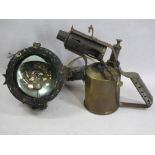 WWII ADMIRALTY PATTERN PORTABLE SIGNALLING LANTERN and an Optimus brass blow lamp, the signalling