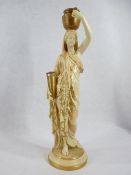 ROYAL WORCESTER PORCELAIN WATER CARRIER FEMALE LAMP BASE - the figure holding two vessels, the top