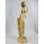 ROYAL WORCESTER PORCELAIN WATER CARRIER FEMALE LAMP BASE - the figure holding two vessels, the top