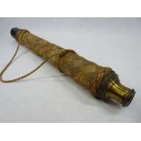 VICTORIAN BRASS SINGLE DRAW TELESCOPE - the casing bound in cloth and twine, 70cms L closed