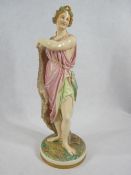 RARE 1868 LARGE WORCESTER PORCELAIN FIGURINE - of a fisher woman with net draped to one shoulder and