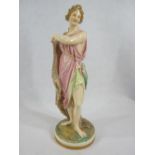 RARE 1868 LARGE WORCESTER PORCELAIN FIGURINE - of a fisher woman with net draped to one shoulder and
